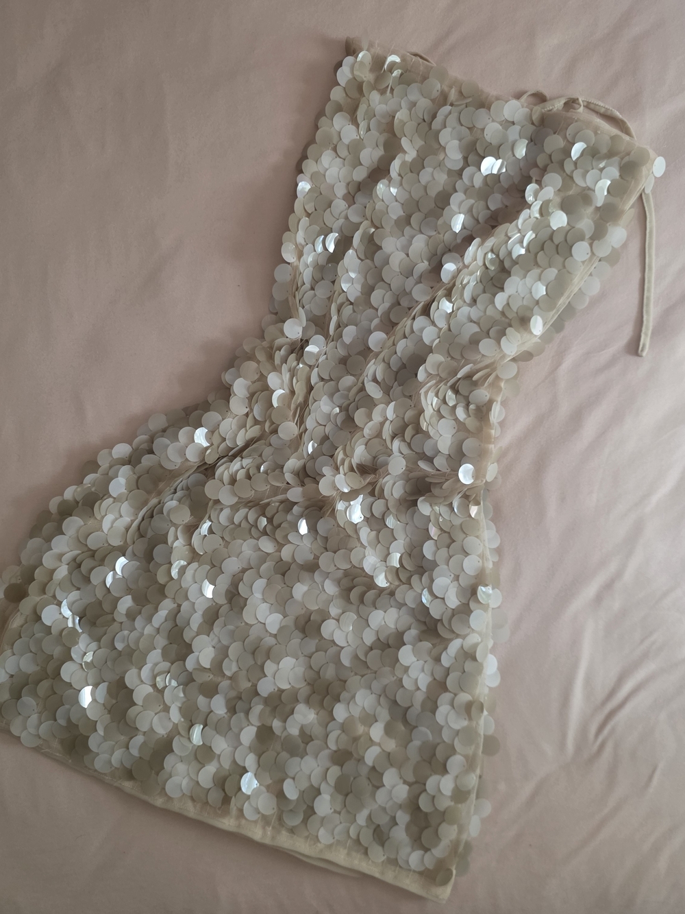 PrettyLittleThing Ivory Oversized Sequin Disc Lace Up Mini Dress US 10